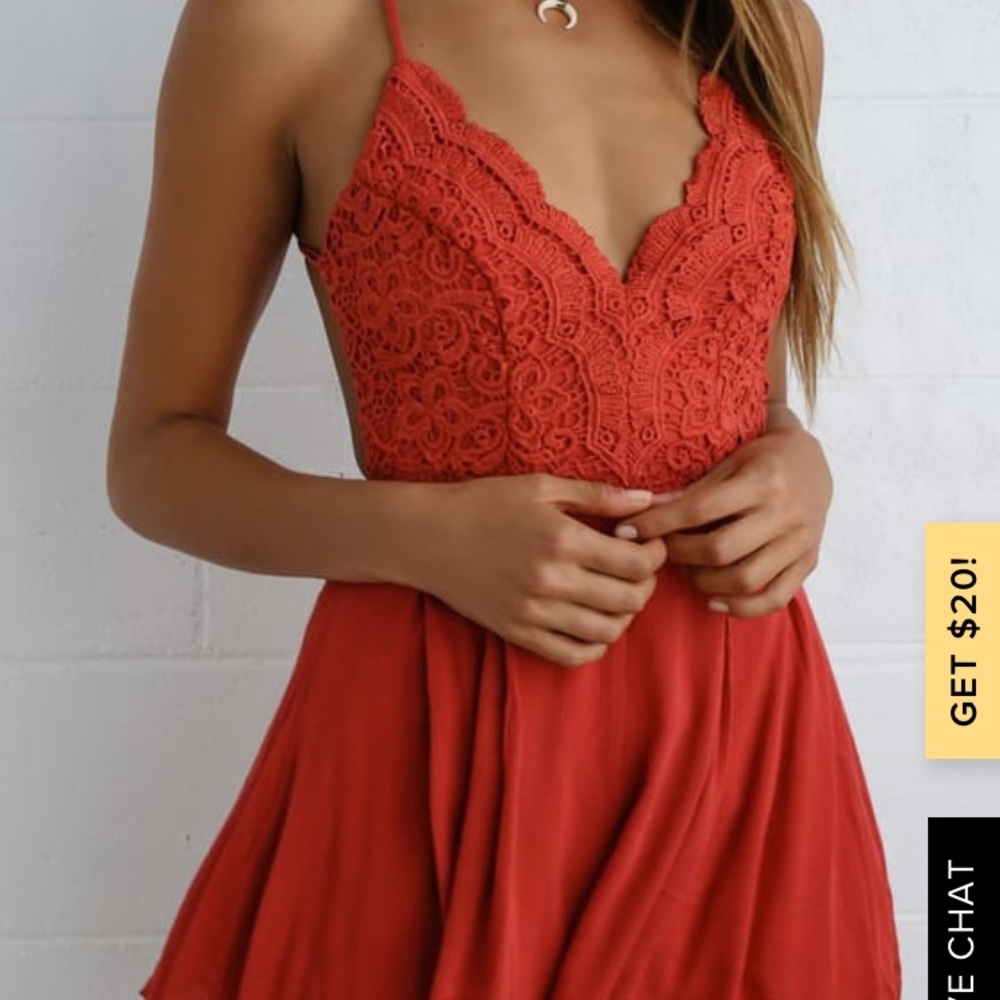 Lulu’s Red Rust Backless Romper - image 5